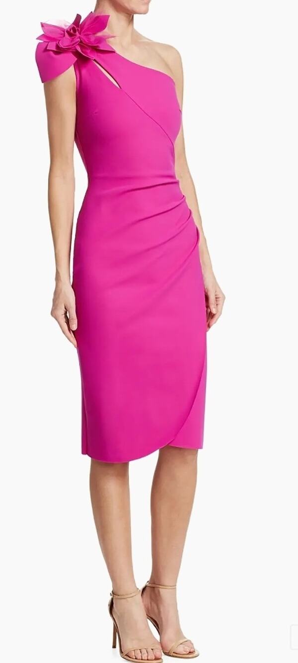 Chiara Boni La Petite Robe Gosia Pink One Shoulder Flower Sheath Mini Dress 48